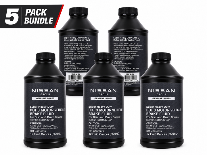 Genuine Nissan OEM Super Heavy Duty DOT 3 Brake Fluid – 12 oz Bottles – 5 Pack Bundle – 999MP-A4100P