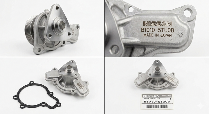 Genuine Nissan OEM Engine Water Pump Kit B1010-5TU0B with Gasket – Fits Rogue Sport 2.0L & International Qashqai 1.3L